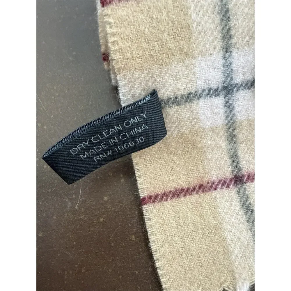 Enzo Montanani 100% Cashmere Nova Check Plaid Fringe Scarf 11.5” x 72” Preppy